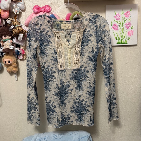 Denim & Supply Ralph Lauren Tops - Denim & Supply Ralph Lauren y2k Floral Blue and Cream Top Sz Small